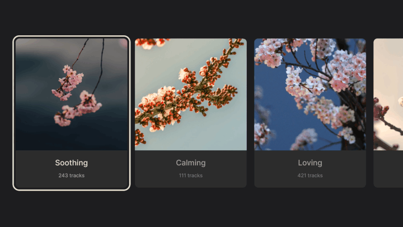 A horizontal row of image cards where one displays a bright border on focus, illustrating how outlining is used in TV interfaces to visually highlight the selected element.