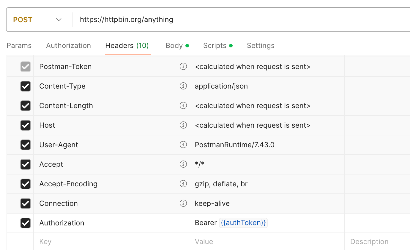 Postman的變量管理界面
