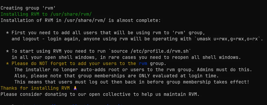 安裝完rvm後的提示