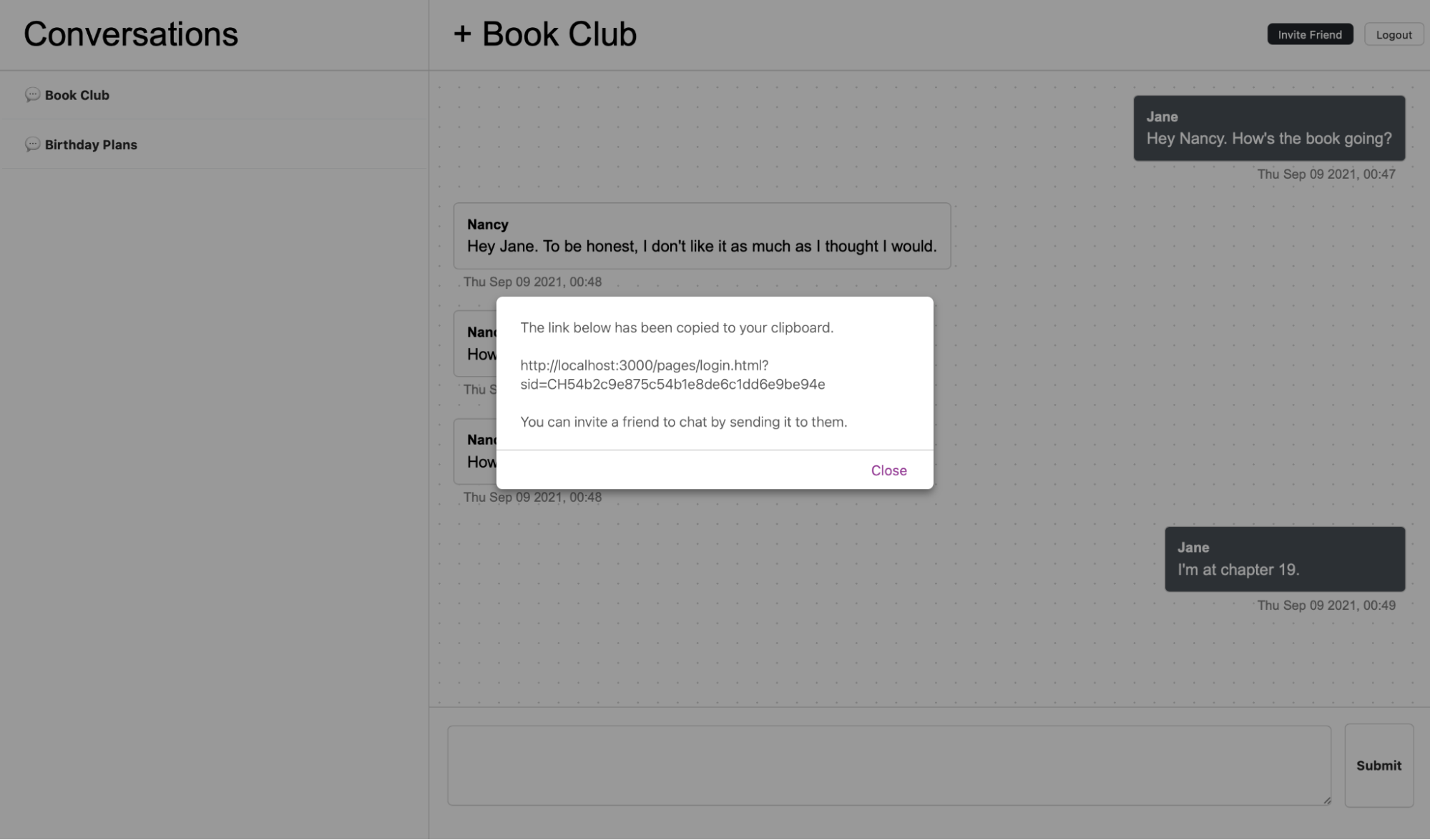 A screenshot of the invite alert
