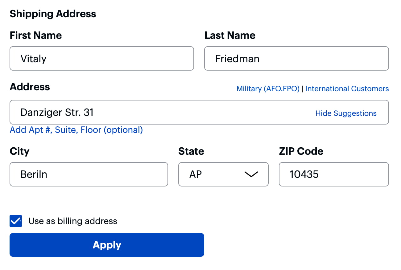 A screenshot of a form that doesn’t show error messages unless a user chooses to submit the form.