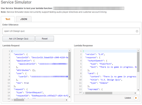 Alexa skill simulator