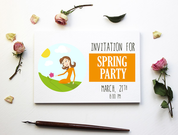 Invitation for Spring Party with the March icon from Months of the Year Icon Set