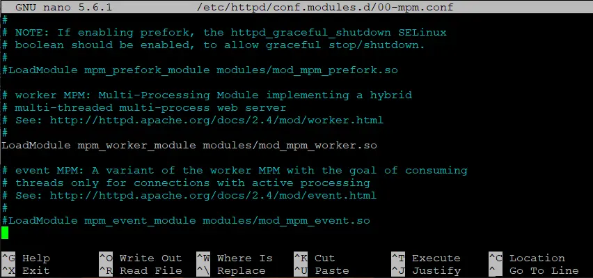 Enable and disable Apache MPM module