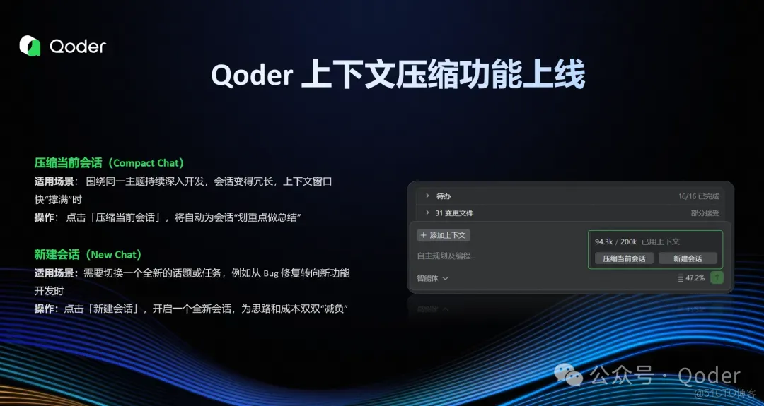 Qoder 全新「上下文壓縮」功能正式上線，省 Credits ！_官網