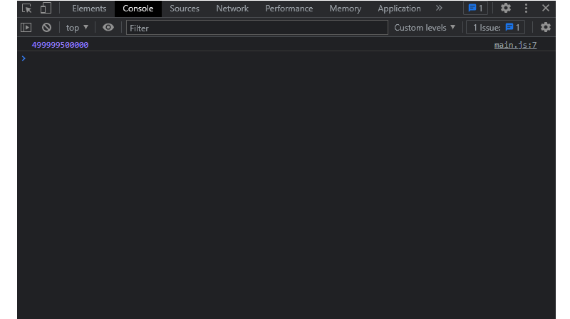 A screenshot with a number in the console which is the result of the computation sent to the main thread