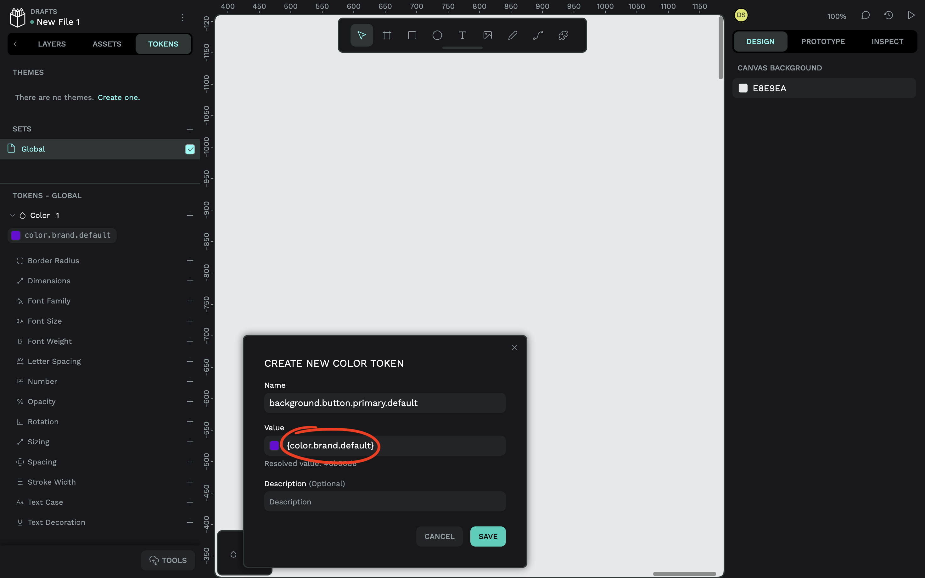 Creating a design token alias in Penpot