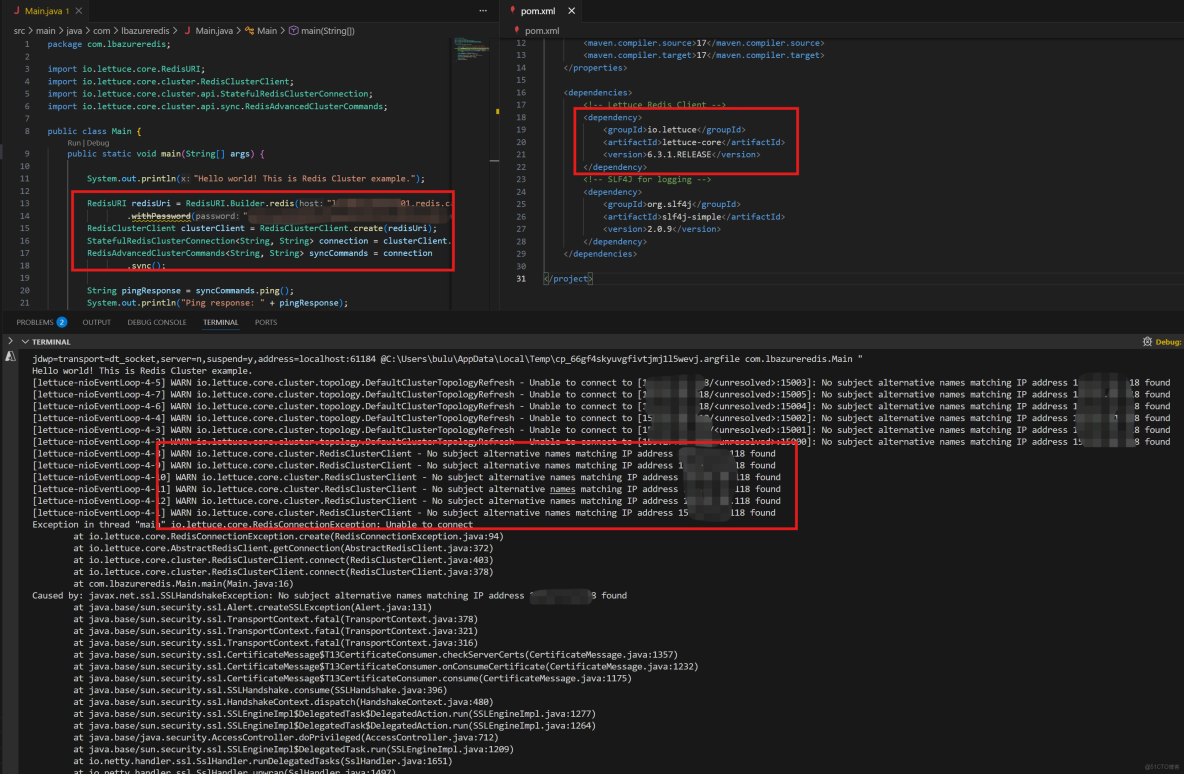 【Azure Redis】客户端應用使用 Azure Redis Cluster 報錯 No subject alternative names matching IP address ..._redis