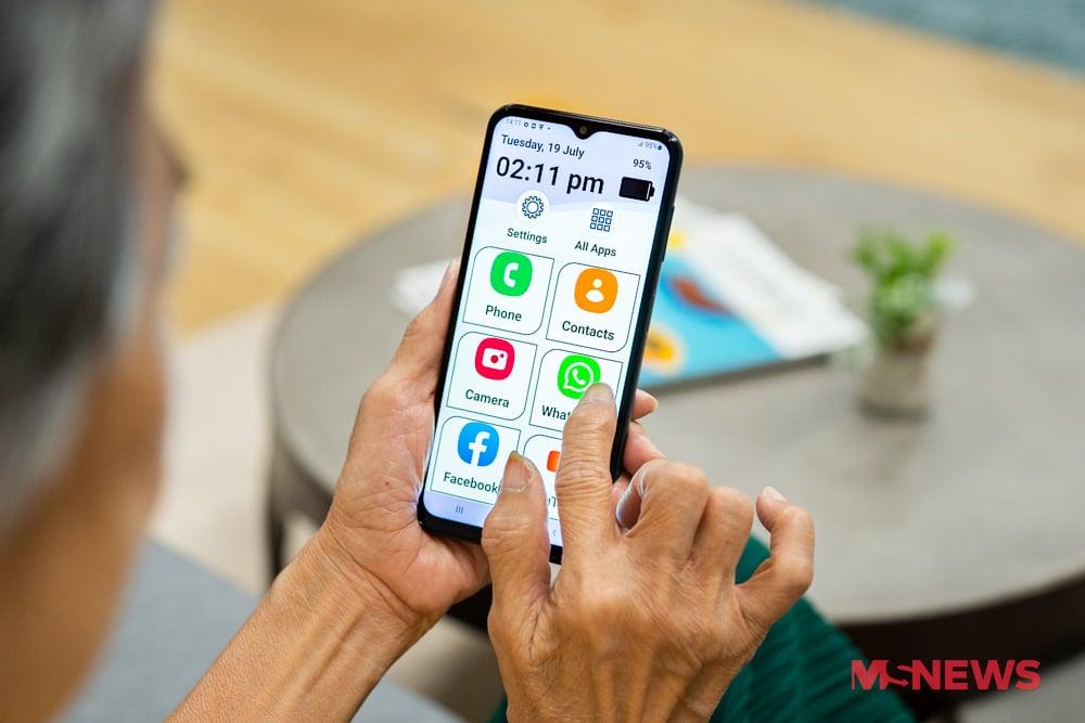 Large text and icons on a phone screen