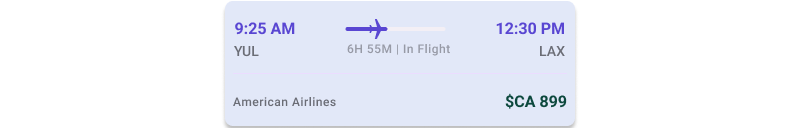 The card component with flight information (step 2. in the flight app tutorial).