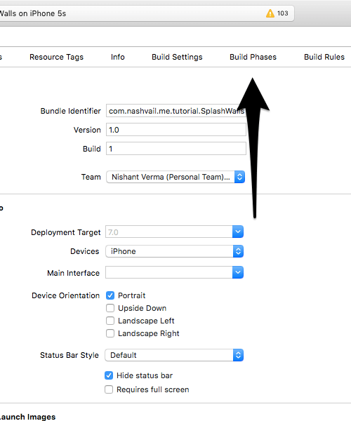 Location of Build Phases.