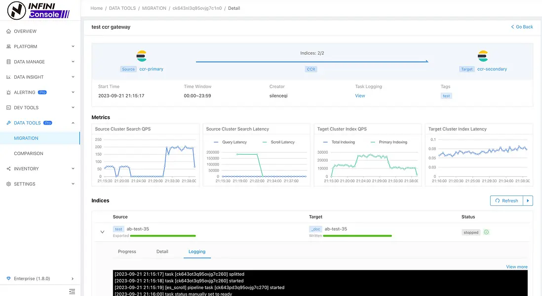 數據遷移詳情頁