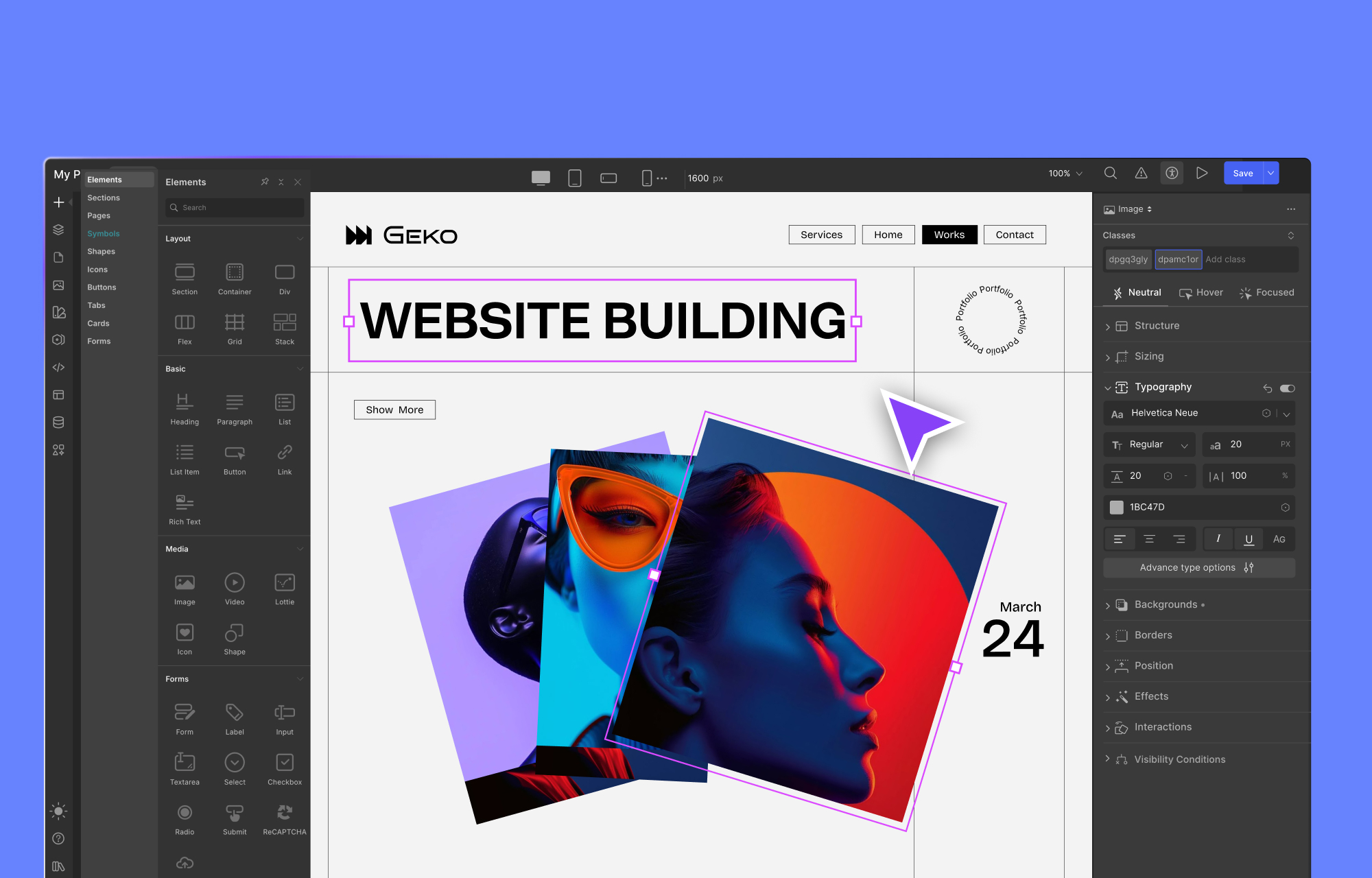 Interface screenshot of Droip’s drag-and-drop freeform visual canvas.
