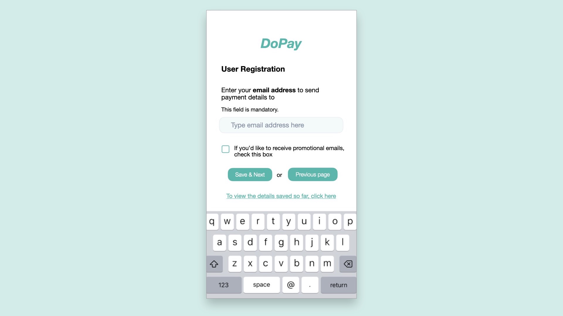 A whole page for entering email details alone.