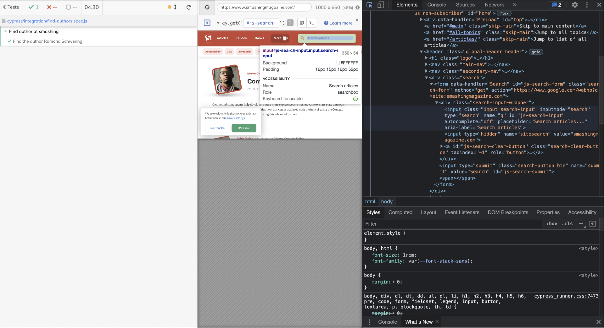 Finding selectors via developer tools