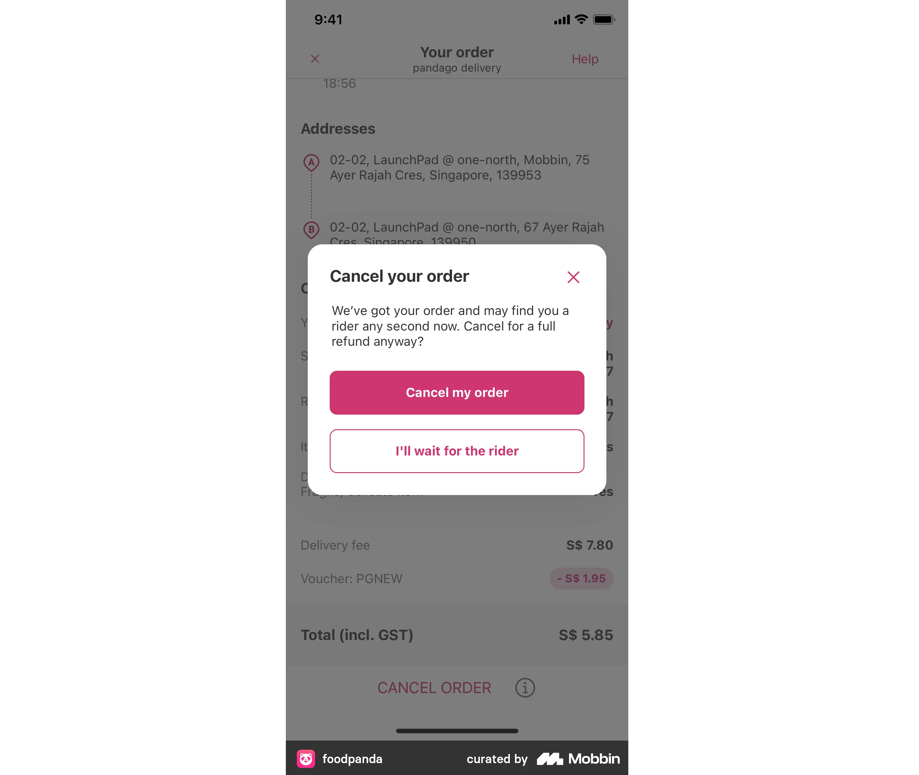 Order cancellation in foodpanda