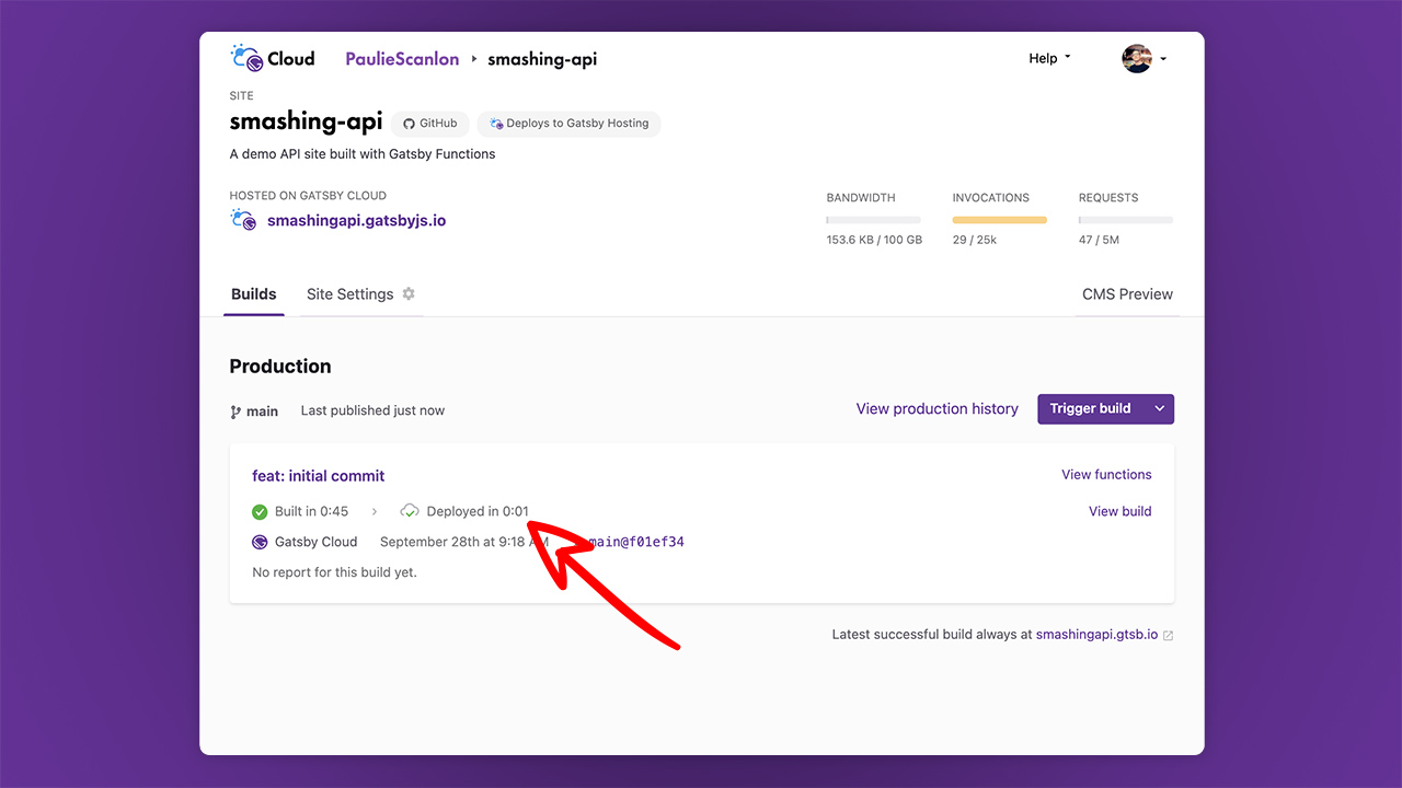 Screenshot of successfully deployed site