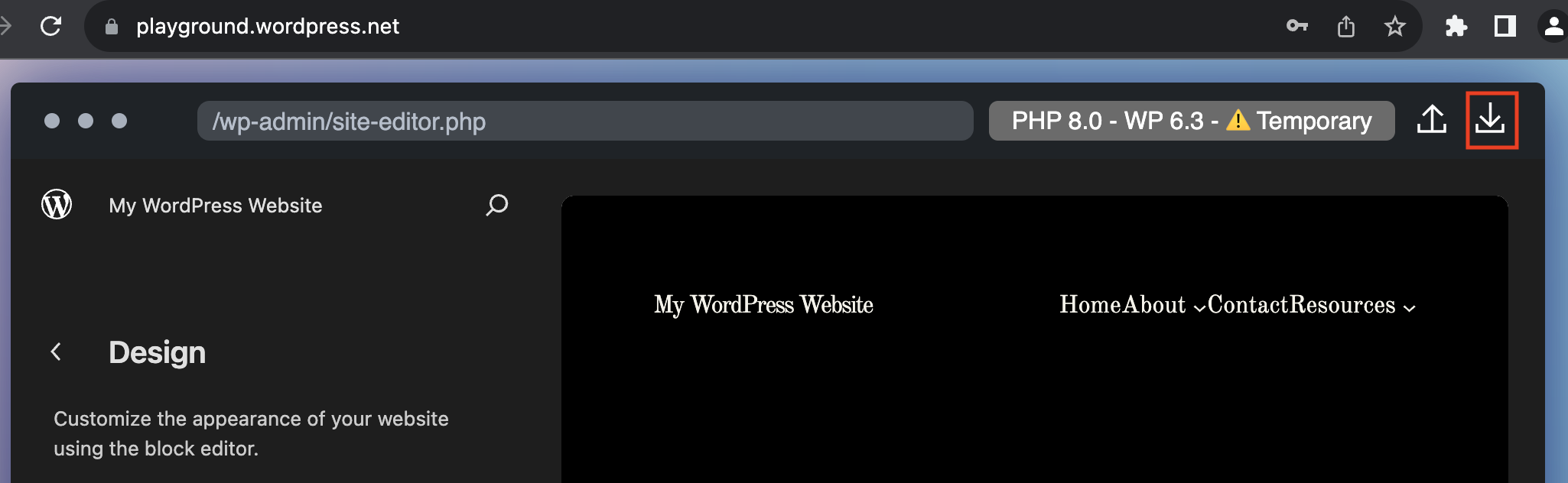 A screenshot with the Upload and Download icons at the top-right corner of the frame