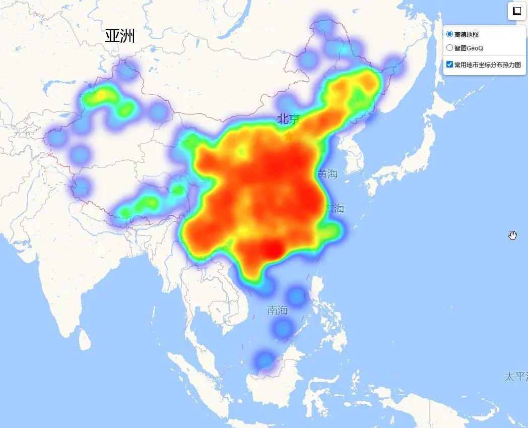 常用地市座標分佈密度熱力圖 1