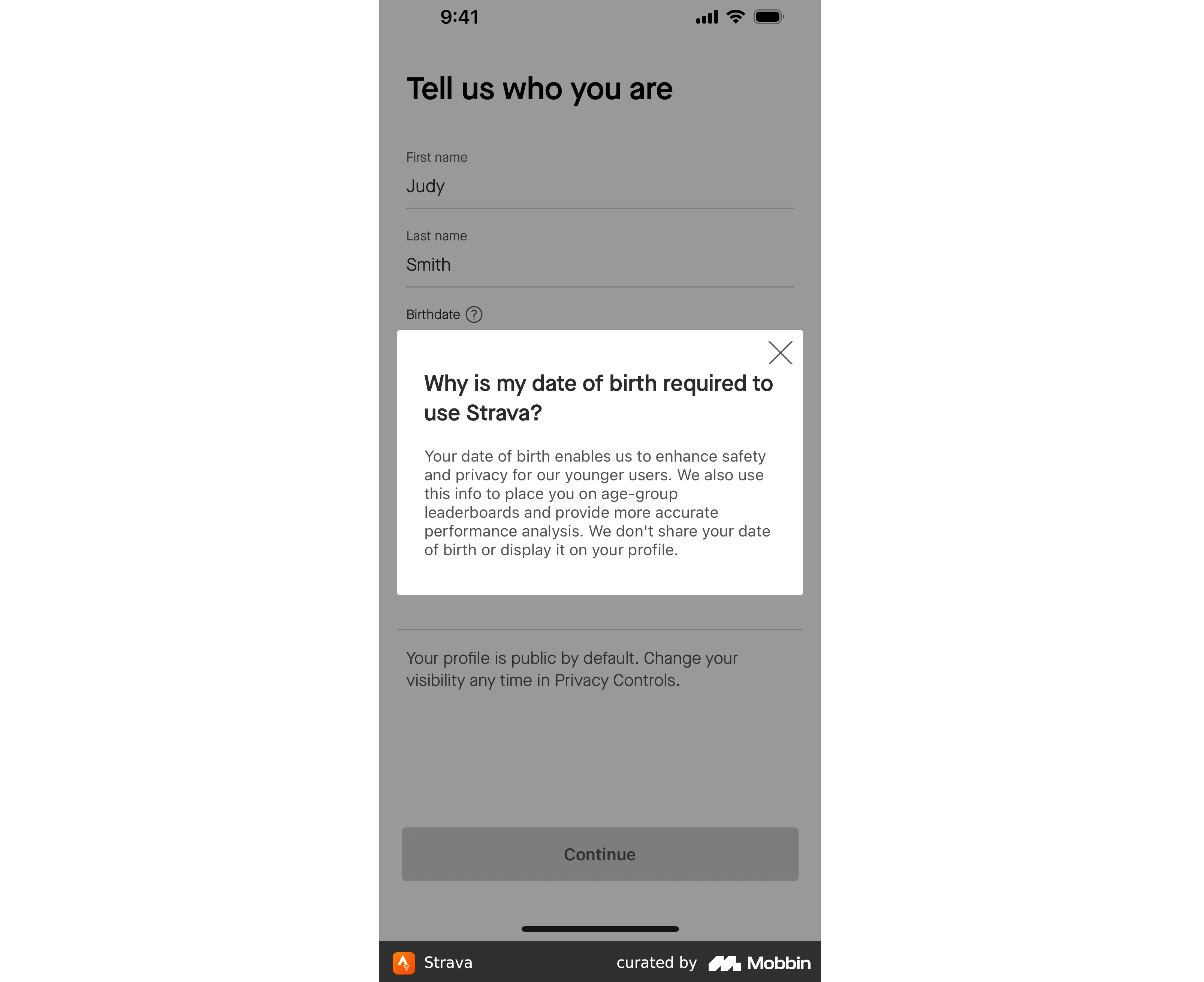 Strava’s explanation why a user has to provide their date of birth