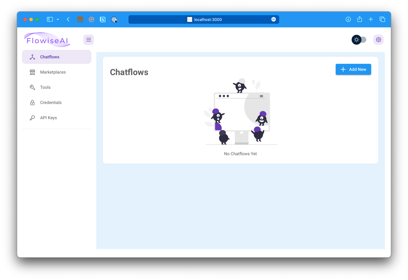 FlowiseAI initial screen designed to display chat flows