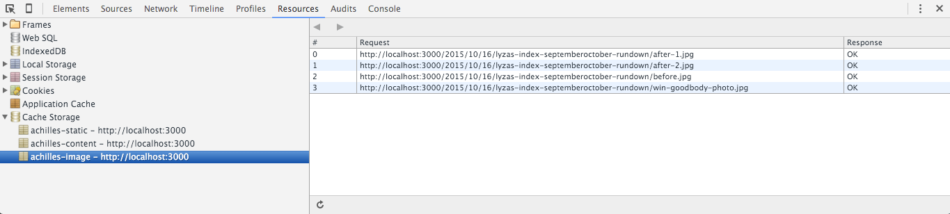 Cache contents in Chrome Developer Tools