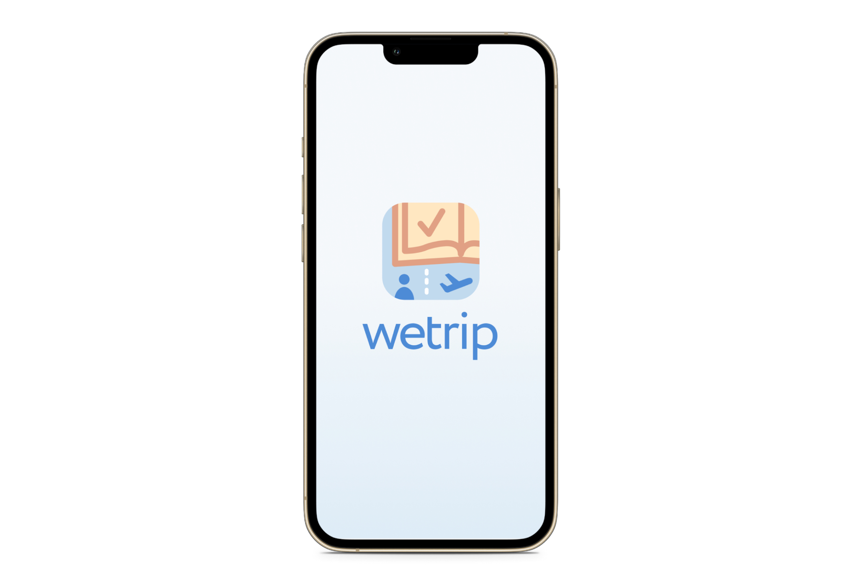 A mockup of a phone with an app start screen for the example WeTrip