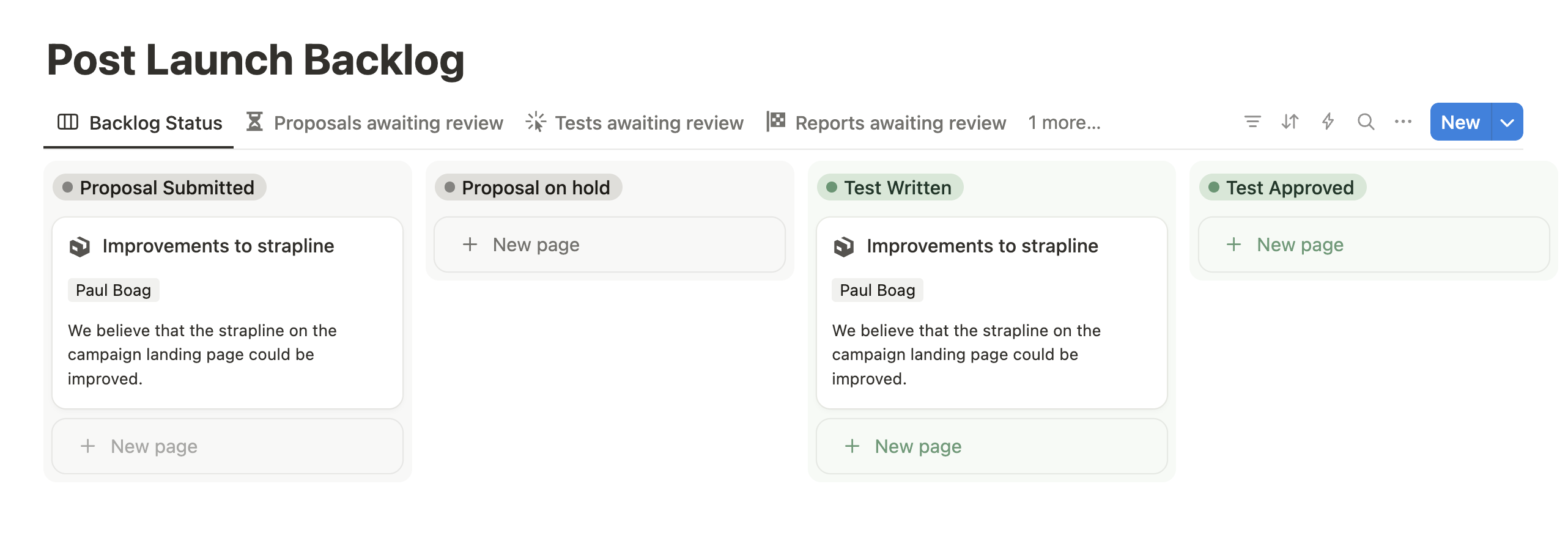 An example of a post-launch backlog