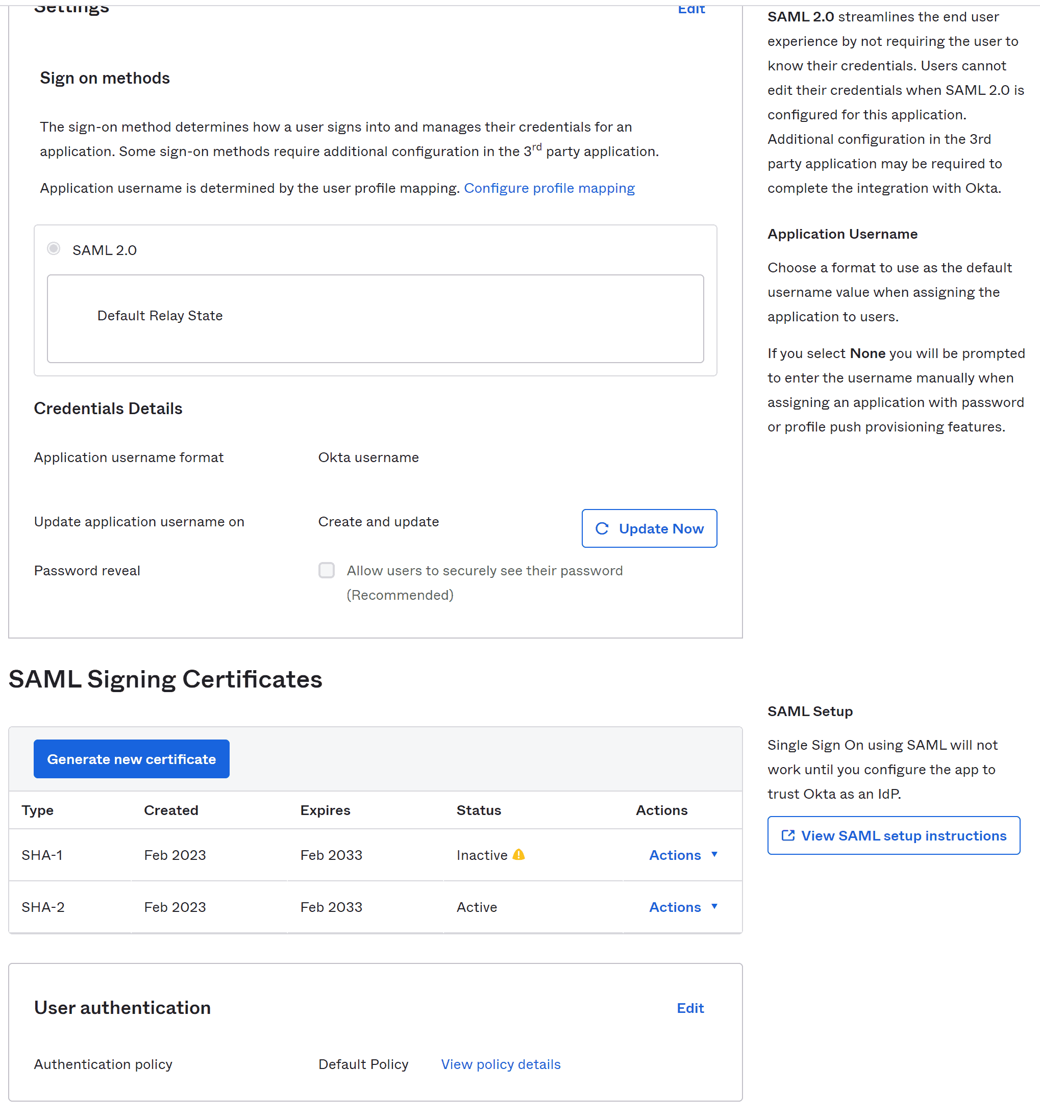 SAML configuration sign in step