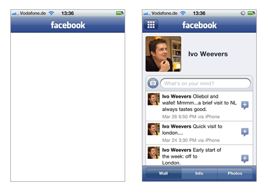 Startup loading of iPhone facebook app.
