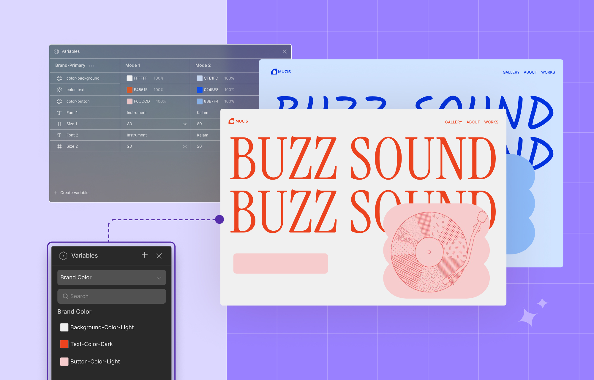 Interface displaying CSS variables used for colors, fonts, and spacing in Droip.
