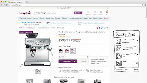 Product suggestions or a list of recently viewed items may be placed in a sidebar for easy cross-product navigation