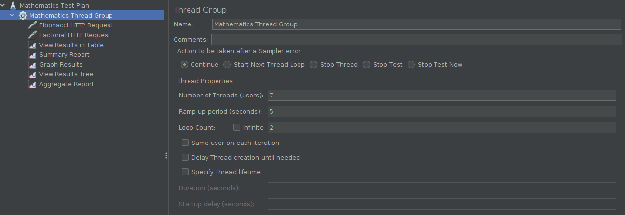 Screen shot of a test plan in JMeter UI
