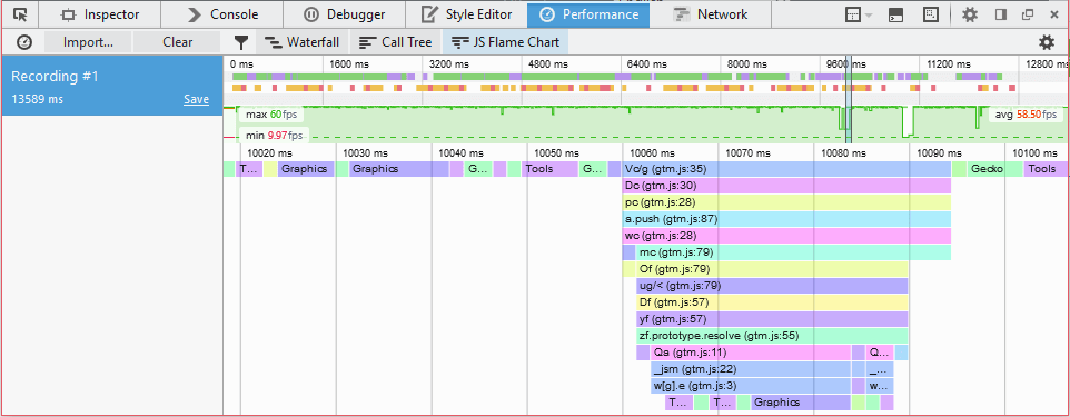The performance tool's JavaScript flame chart