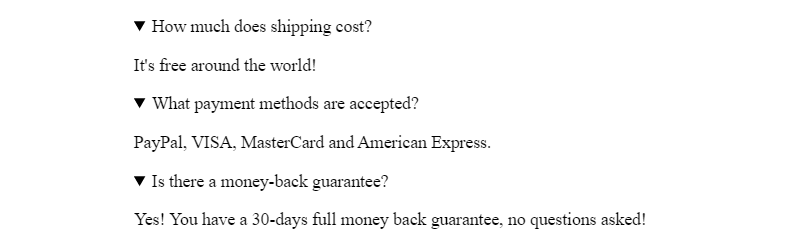 The previous list is now expanded. Now the content inside the details element is visible, and the triangle is pointing down to indicate it’s open