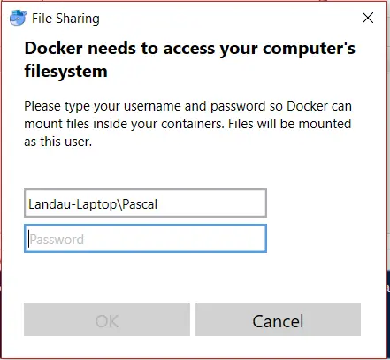 Docker設置：憑據提示