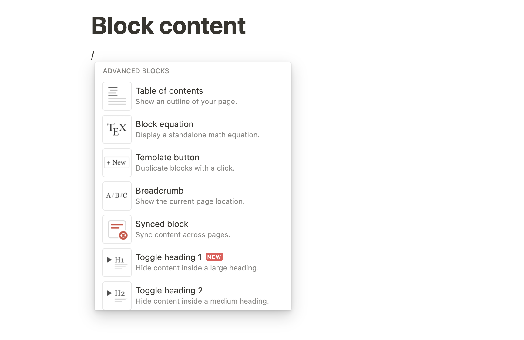 An example of block content on the notion.