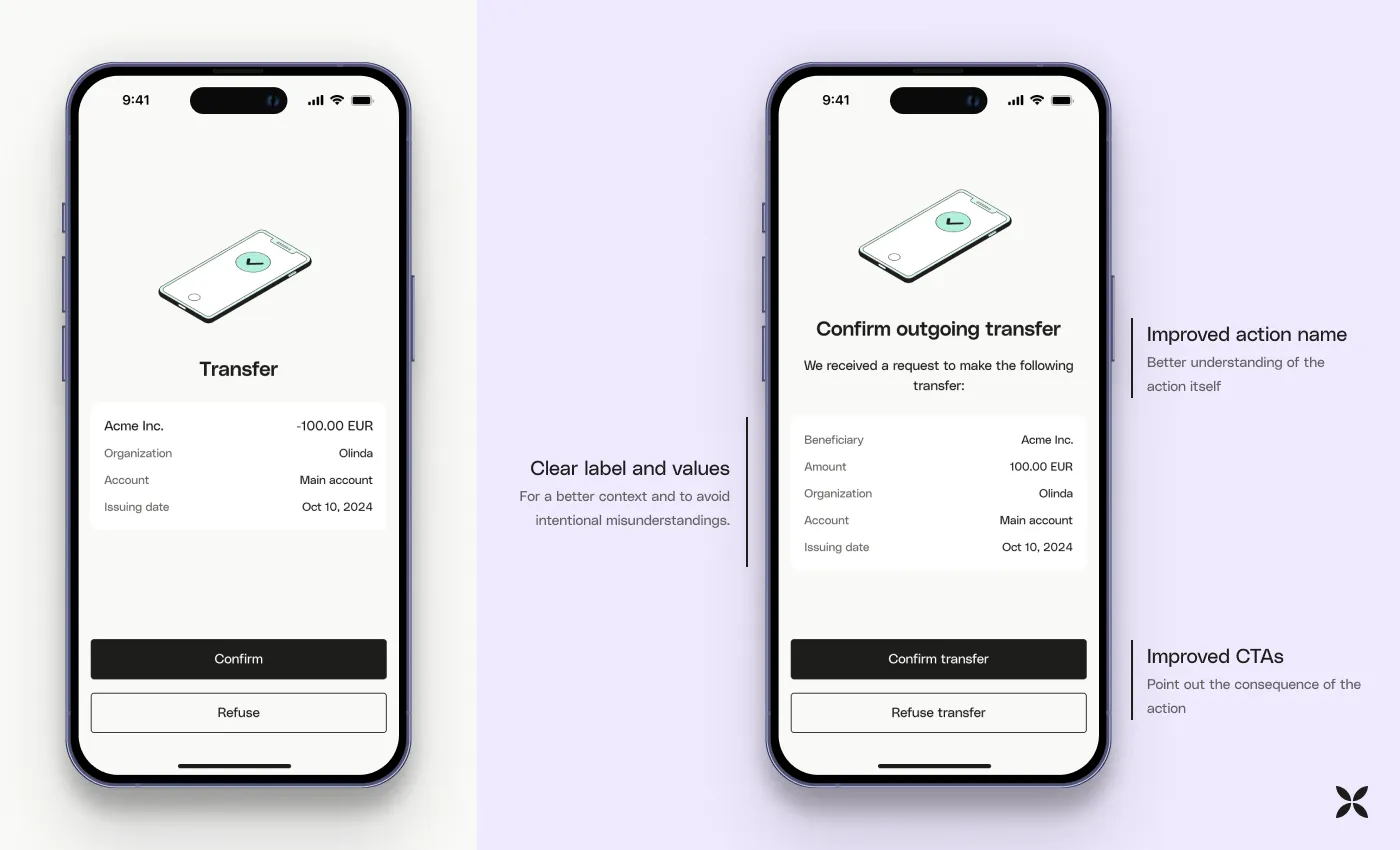 Good UX with clear labels and action names