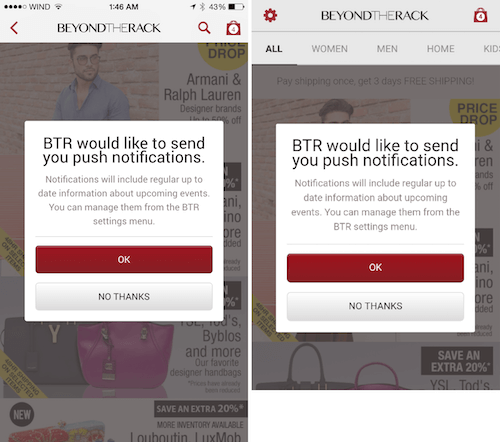 Push Notification alert in Beyond the Rack's iOS and Android apps