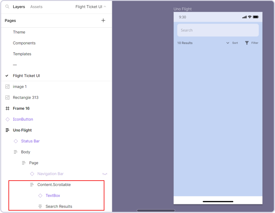 Screenshot of step 1 in the flight app tutorial: adding search and filter results.