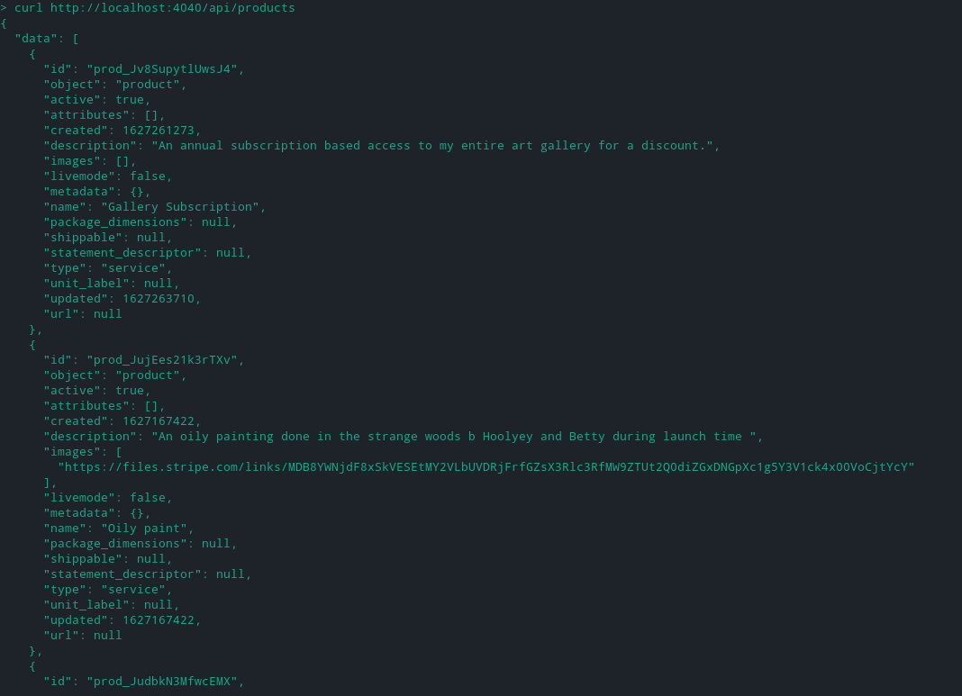 JSON data response prints out the console from an HTTP request to the products function