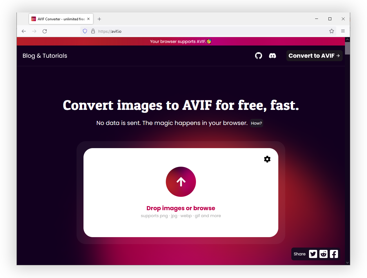 A screenshot of AVIF Converter website