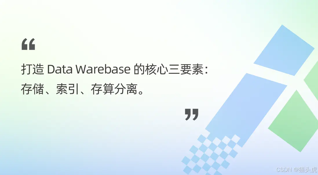 數據庫和大數據的最重要的三個能力，第一是存儲，第二是索引，第三是在高速存儲上做到數據庫級別的存算分離