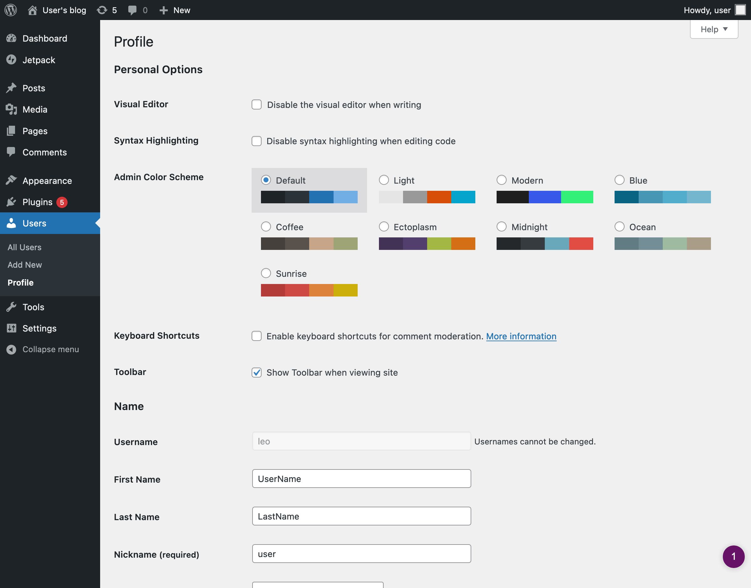 Updated admin username