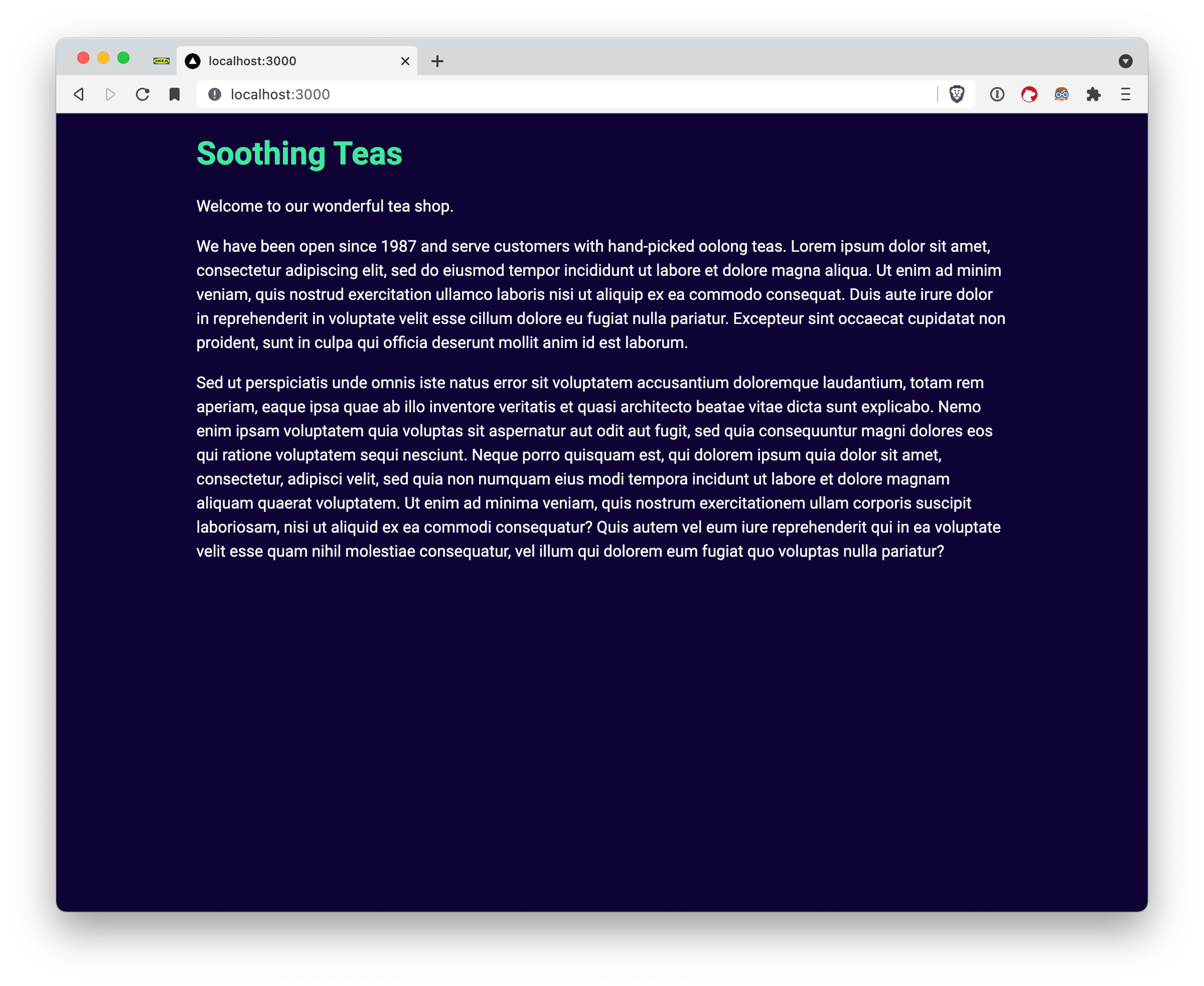The same website as before, but now the text gets clamped in the middle and does not get too wide