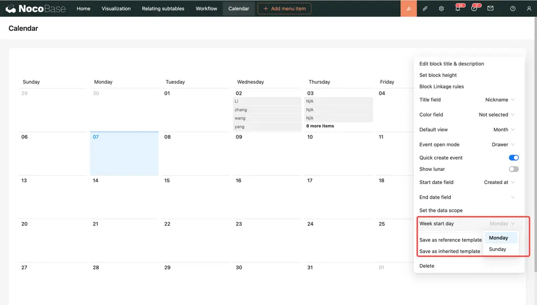 Calendar Block Supports Setting Week Start Day.png
