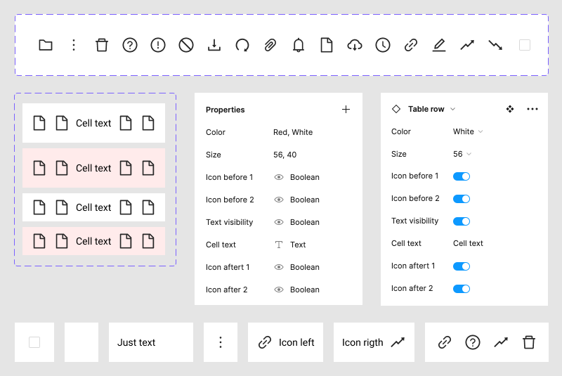 A screenshot showing an example of the structure using Figma Properties