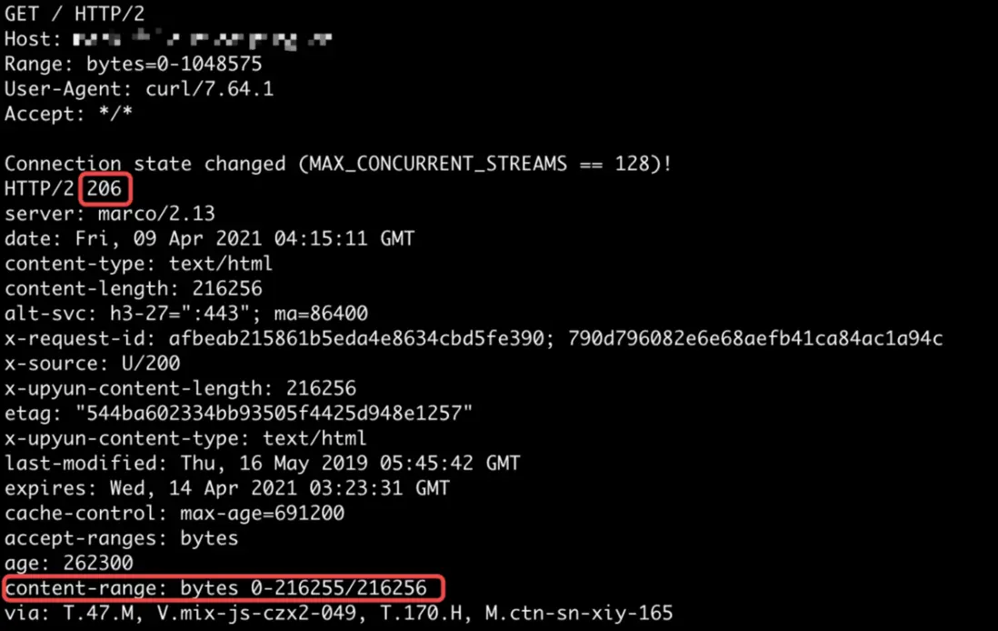 又拍雲 CDN 的分塊獲取響應 206