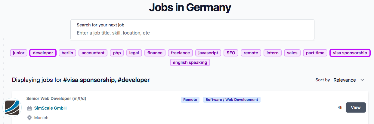 Job searching on Arbeitnow