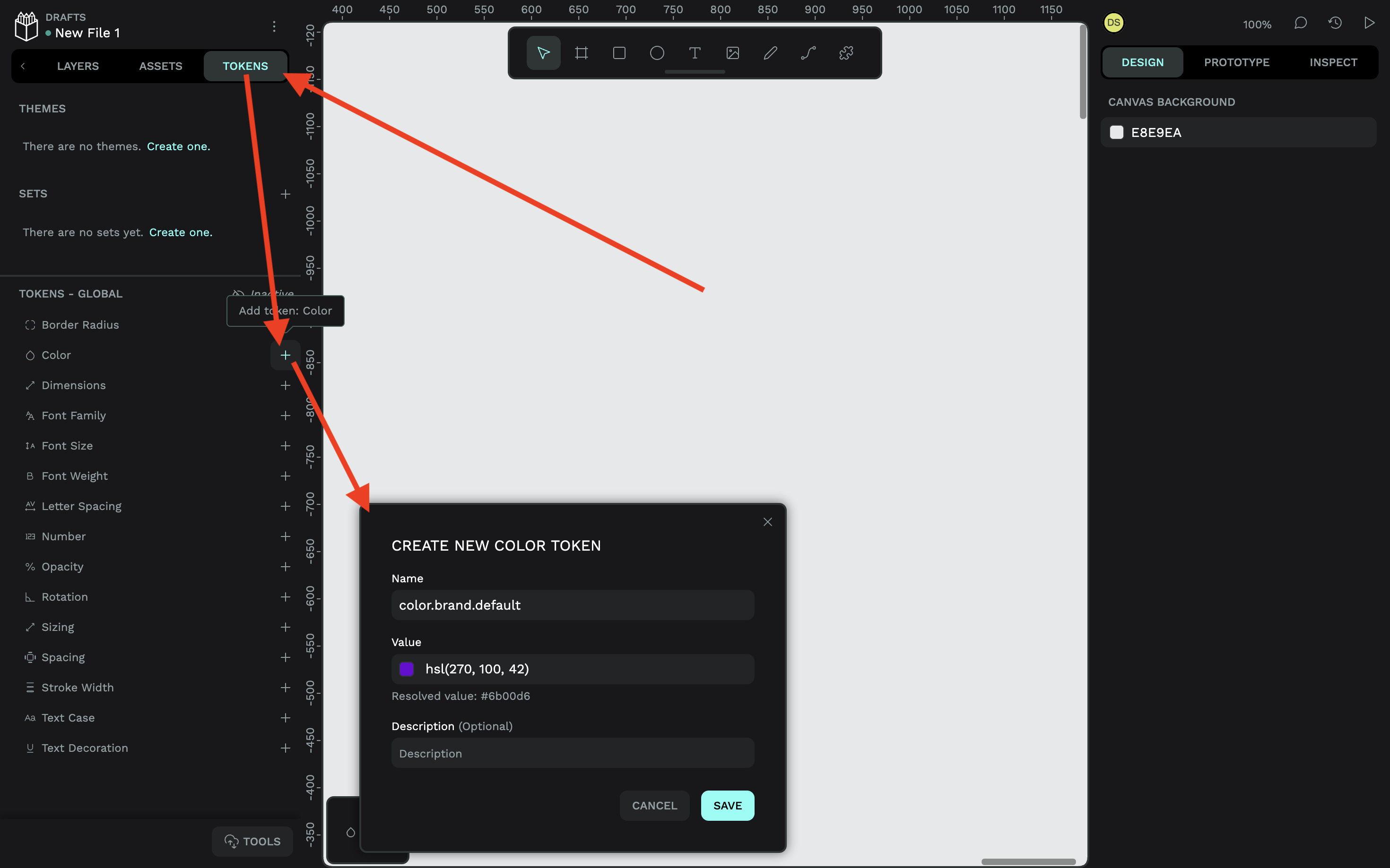 Creating a color token in Penpot
